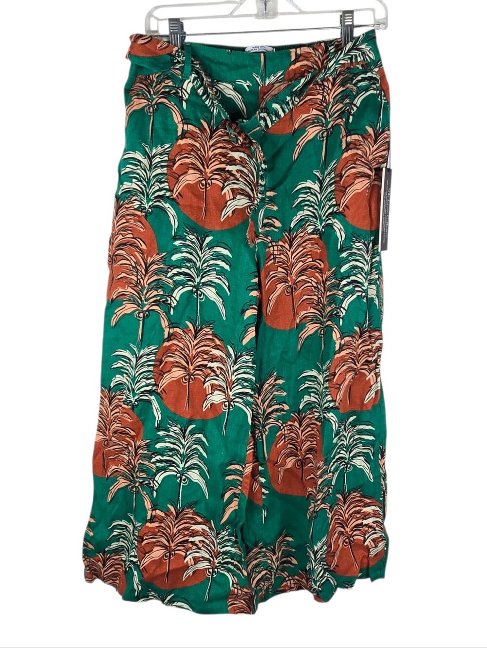 Nicole Miller LARGE 100% Linen Wide Leg Tropical Palm Tree Resort Print Pants